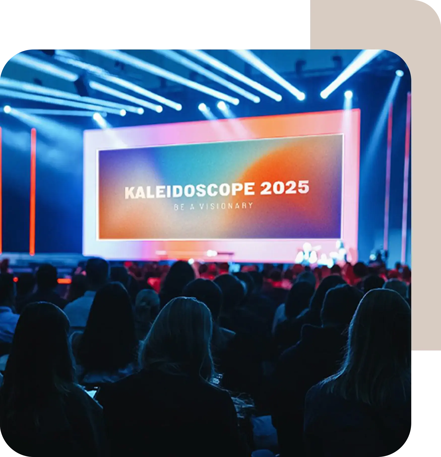 A full audience watching a presentation at the Kaleidoscope conference.